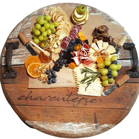 Round Stained Tray- Bourbon Barrel Head Lazy Susan